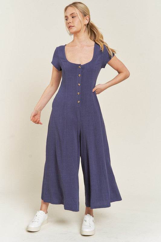 LINEN BUTTON DOWN JUMPSUIT - Shop Style & More | Fresh Looks, Everyday Deals & Free Shipping