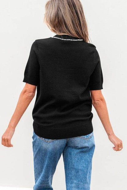 Bria Pearl Bow Short Sleeve Knitted Top - Shop Style & More | Fresh Looks, Everyday Deals & Free Shipping