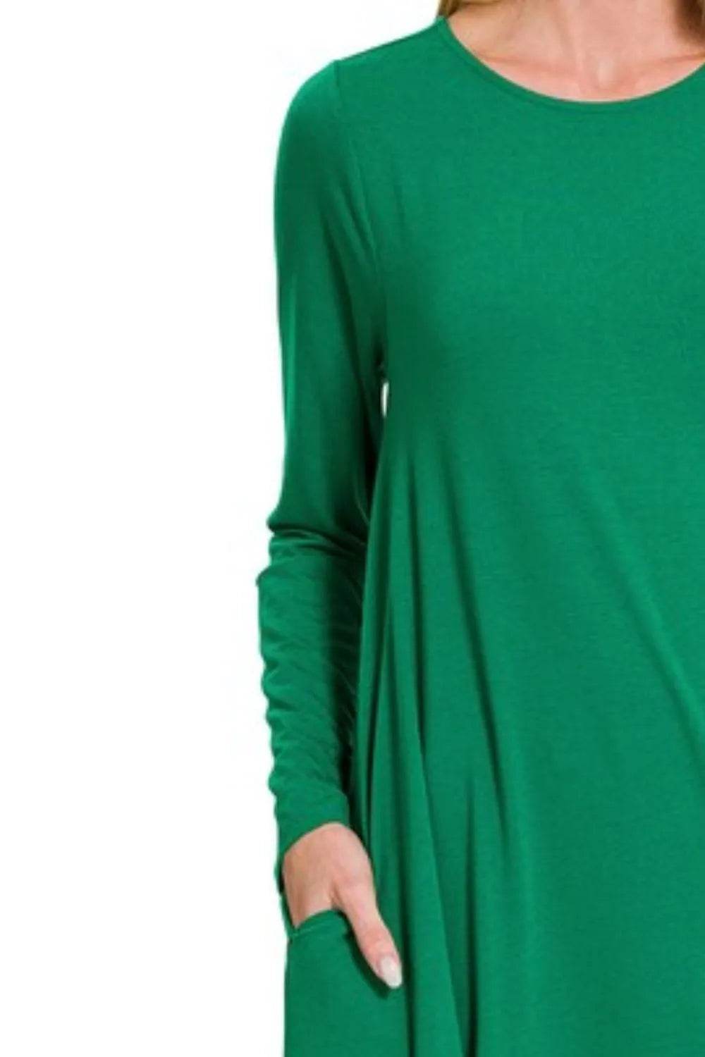 Zenana Long Sleeve Flare Dress With Pockets - Shop Style & More | Fresh Looks, Everyday Deals & Free Shipping