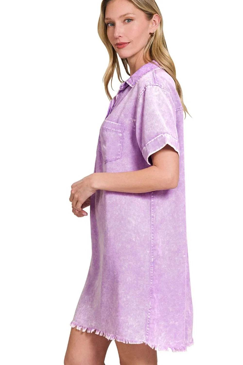 Zenana Tencel Mineral Washed Collared Shirts Dress - Shop Style & More | Fresh Looks, Everyday Deals & Free Shipping