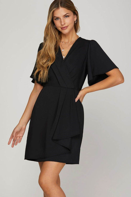 She + Sky Ruffled Surplice Short Flutter Sleeve Mini Dress - Shop Style & More | Fresh Looks, Everyday Deals & Free Shipping