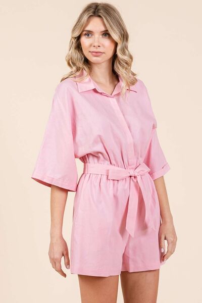 Mittoshop Tie Waist Half Sleeve Romper Jumpsuits