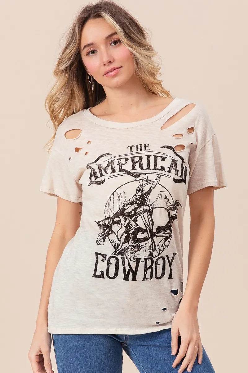 BiBi Cotton Slub Laser Top American Cow Boy Graphic - Shop Style & More | Fresh Looks, Everyday Deals & Free Shipping