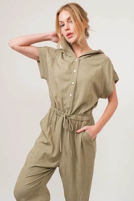 And The Why Washed Short Sleeve Hooded Jumpsuit - Shop Style & More | Fresh Looks, Everyday Deals & Free Shipping