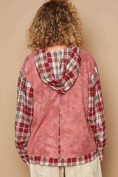 POL Star Patch Plaid Long Sleeve Hooded Top - Shop Style & More | Fresh Looks, Everyday Deals & Free Shipping