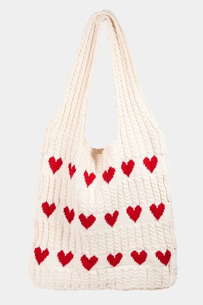 Fame Contrast Heart Crochet Tote Bag Red One Size Bags