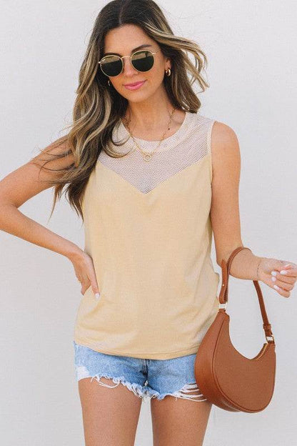Milena Mesh Patchwork Crew Neck Tank Top - Shop Style & More | Fresh Looks, Everyday Deals & Free Shipping