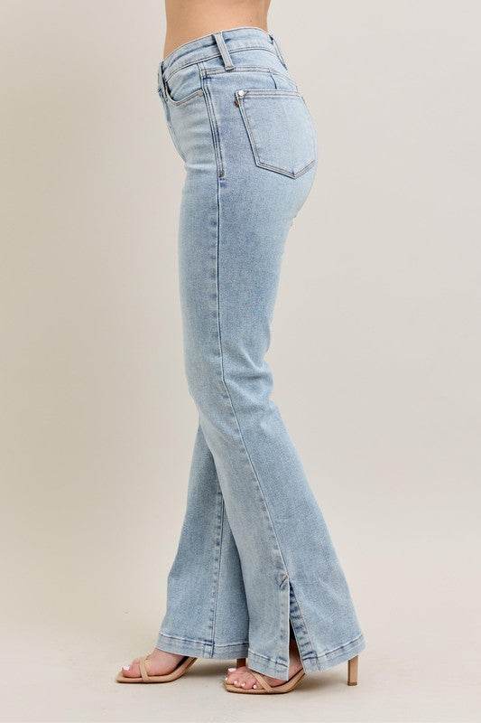 Judy Blue Full Size Tummy Control Vintage Wash Side Slit Slim Boot Jeans Plus Size - Shop Style & More | Fresh Looks, Everyday Deals & Free Shipping