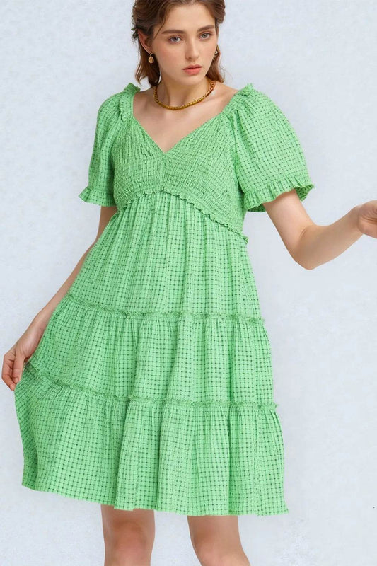 Davi & Dani Jacquard Checker Smocking Tiered Dress - Shop Style & More | Fresh Looks, Everyday Deals & Free Shipping