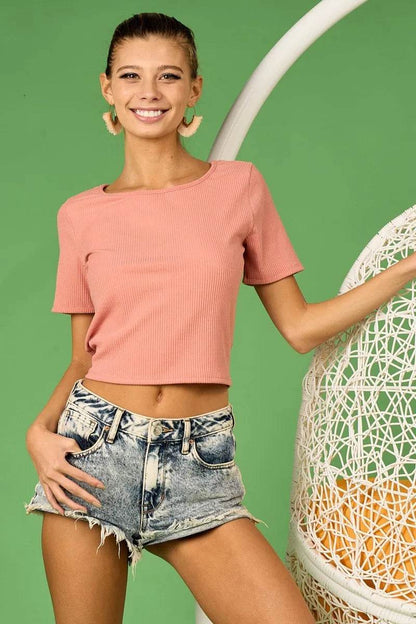 BiBi Rib Knit with Back Cross and Tied Detailed Top - Shop Style & More | Fresh Looks, Everyday Deals & Free Shipping