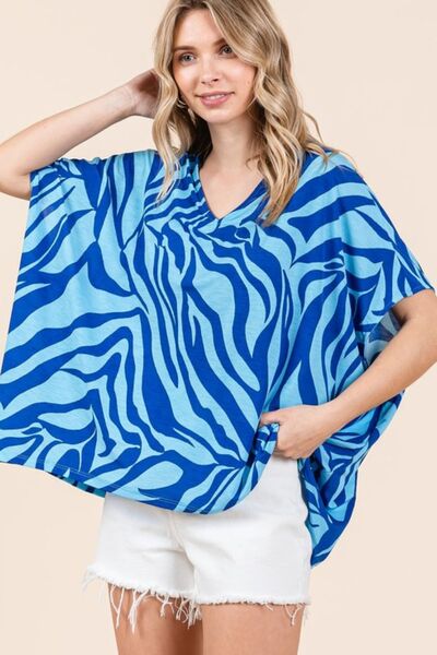 Mittoshop Zebra Print V-Neck Short Sleeve Oversized Top Blouses