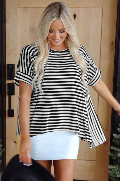 Alia Stripe Batwing Sleeve Crewneck Oversized Top - Shop Style & More | Fresh Looks, Everyday Deals & Free Shipping