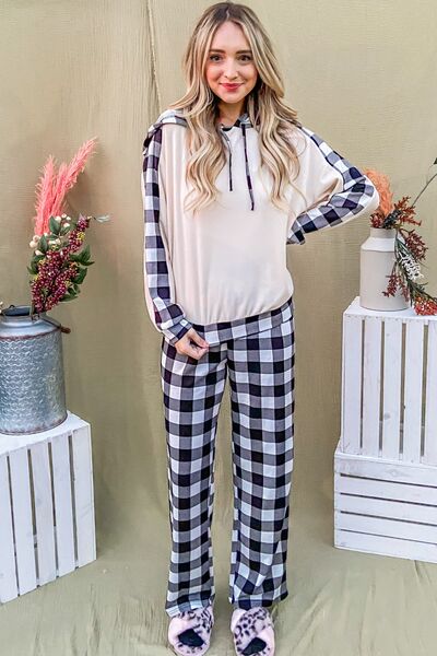 And The Why Drawstring Hooded Top and Plaid Pants Lounge Set Lounge Set