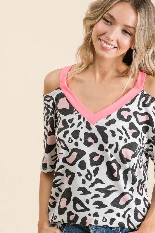 BiBi Leopard Print Top with Shoulder Cut Out - Shop Style & More | Fresh Looks, Everyday Deals & Free Shipping