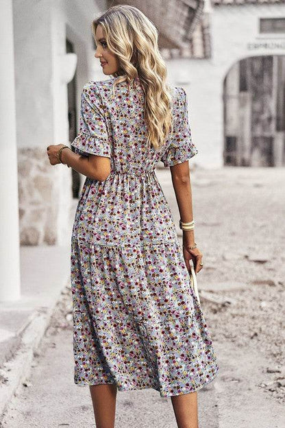 Boho Floral Ruffle Hem V Neck Short Sleeve Dress - Shop Style & More | Fresh Looks, Everyday Deals & Free Shipping