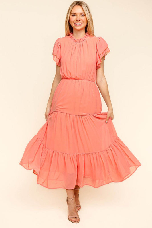 Haptics Full Size Tiered Frill Mock Neck Short Sleeve Dress - Shop Style & More | Fresh Looks, Everyday Deals & Free Shipping