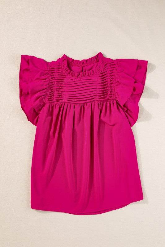 Dayana Ruffled Flutter Sleeve Pleated Blouse - Shop Style & More | Fresh Looks, Everyday Deals & Free Shipping