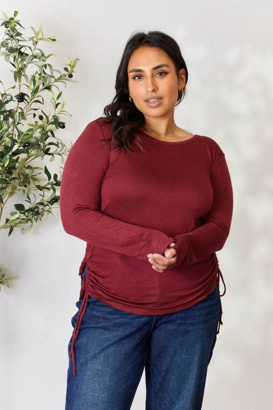 Culture Code Full Size Drawstring Round Neck Long Sleeve Top - Shop Style & More | Fresh Looks, Everyday Deals & Free Shipping