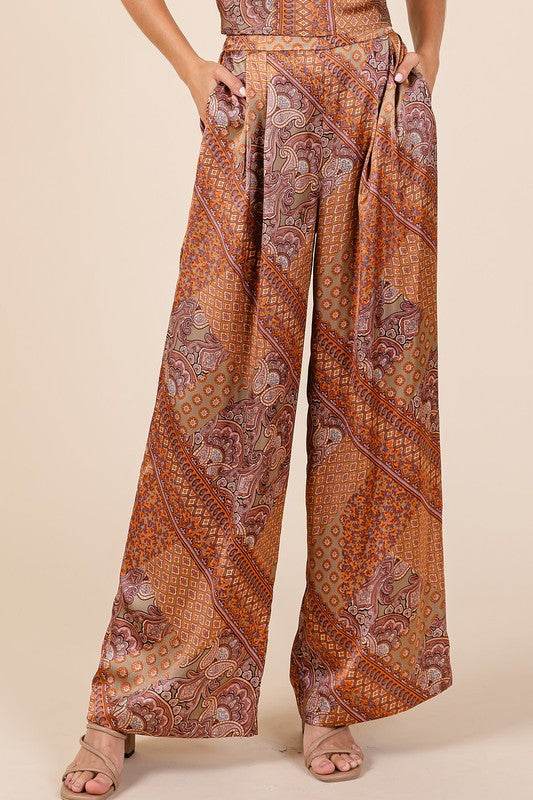 Mittoshop Paisley Patchwork Print Satin Wide Leg Pants - Shop Style & More | Fresh Looks, Everyday Deals & Free Shipping