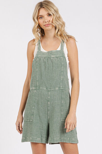 Mittoshop Textured Knotted Overalls with Wide Straps Sage Jumpsuits