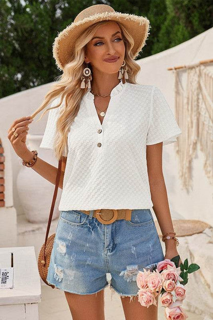 V Neck Loose Fit Solid Button Plaid Shirt - Shop Style & More | Fresh Looks, Everyday Deals & Free Shipping