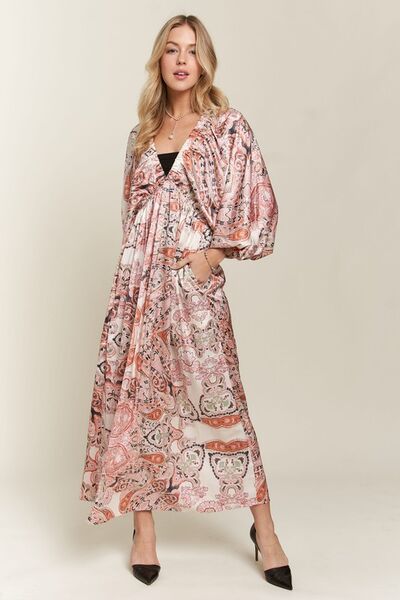 ADORA Printed V-Neck Batwing Sleeve Dress Casual Dresses