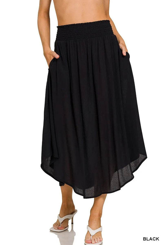 Zenana Woven Crinkle Smocked Waist Maxi Skirt W Pockets - Shop Style & More | Fresh Looks, Everyday Deals & Free Shipping