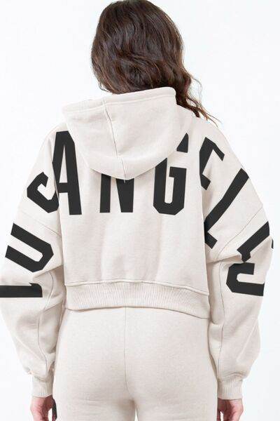 American Bazi Letter Graphic Long Sleeve Drawstring Cropped Hoodie - Shop Style & More | Fresh Looks, Everyday Deals & Free Shipping