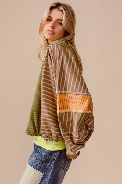 BiBi Color Block Striped Round Neck Sweatshirt Hoodies & Sweaters