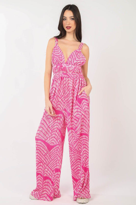 VERY J Printed Pleated Sleeveless Wide Leg Jumpsuit - Shop Style & More | Fresh Looks, Everyday Deals & Free Shipping