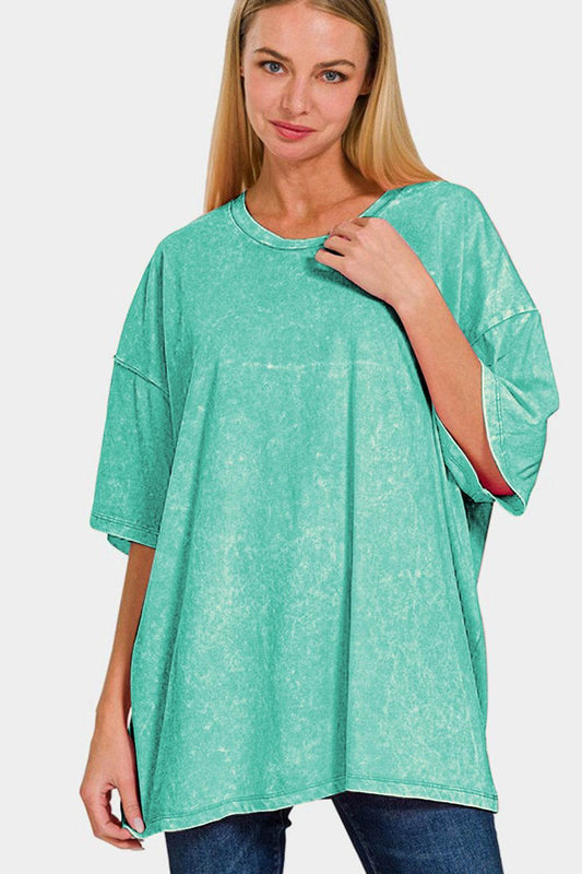 Zenana Full Size Washed Round Neck Drop Shoulder Oversized T-Shirt - Shop Style & More | Fresh Looks, Everyday Deals & Free Shipping