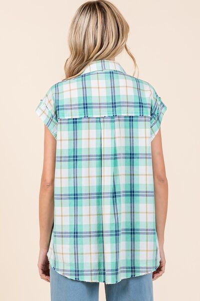 Mittoshop Mineral Wash Plaid Button Down Shirt Blouses