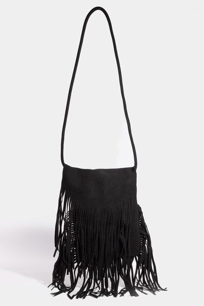 Fame Faux Suede Fringe Rectangle Crossbody Bag Black One Size Bags