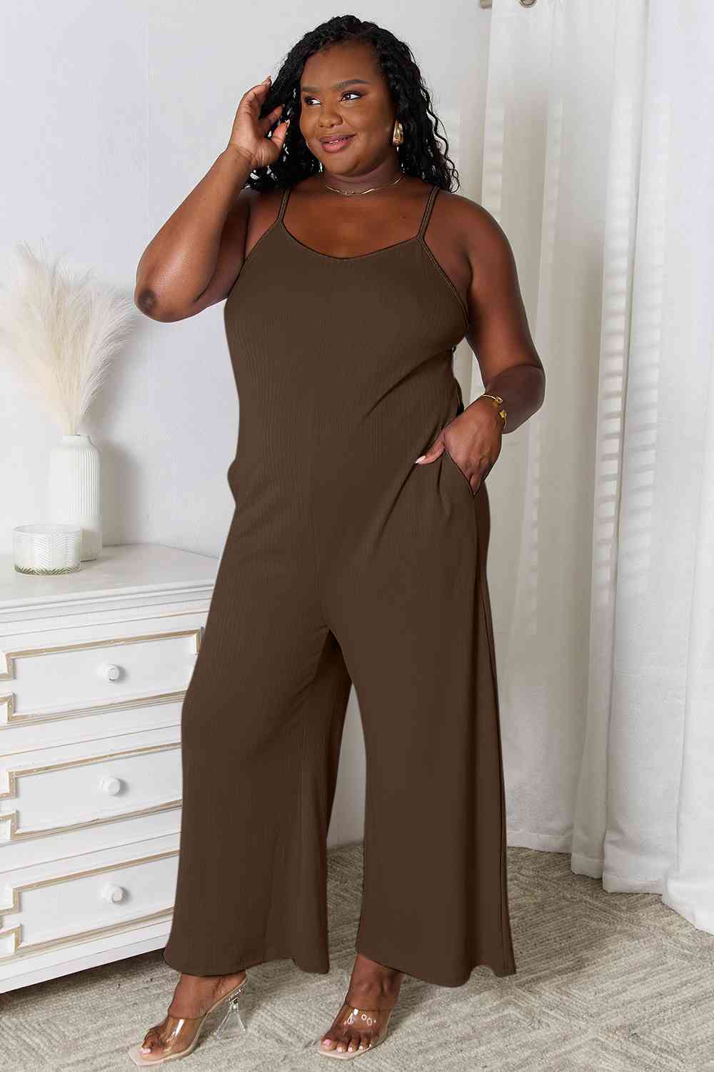 Basic Bae Spaghetti Strap Jumpsuit - Full Size V-Neck Design Jumpsuits