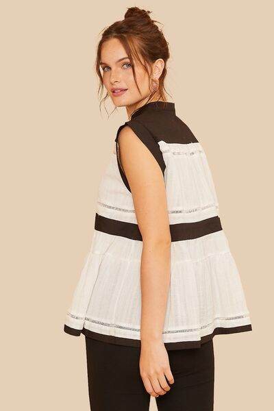 Annie Wear Contrast Trim Peplum Button Detail Blouse - Shop Style & More | Fresh Looks, Everyday Deals & Free Shipping