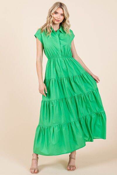 Mittoshop Button Up Collared Tiered Maxi Shirt Dress - Shop Style & More | Fresh Looks, Everyday Deals & Free Shipping