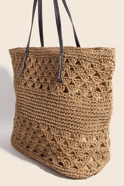 Fame Faux Leather Handle Knitted Tote Bag Bags