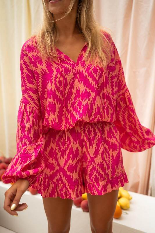 Aztec Geometric Print Top and Ruffled Shorts Set - Shop Style & More | Fresh Looks, Everyday Deals & Free Shipping