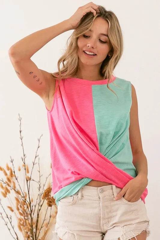 BiBi Slub Terry Color Block Twisted Top - Shop Style & More | Fresh Looks, Everyday Deals & Free Shipping