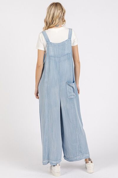 Mittoshop Wide Strap Wide Leg Overalls with Pockets Jumpsuits