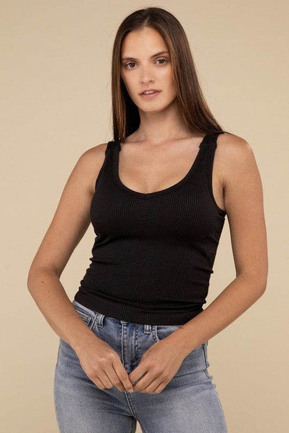 Ribbed Bra Padded V-Neck Tank Top - Shop Style & More | Fresh Looks, Everyday Deals & Free Shipping