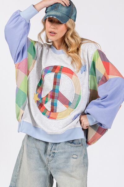 SAGE + FIG Contrast Peace Patch Dropped Shoulder Sweatshirt Hoodies & Sweaters