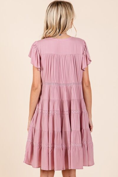 Mittoshop Lace Detail Ruffled Button Down Tiered Dress Casual Dresses