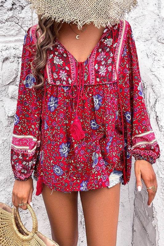 All Over Floral Print Cross Deep V Boho Top - Shop Style & More | Fresh Looks, Everyday Deals & Free Shipping