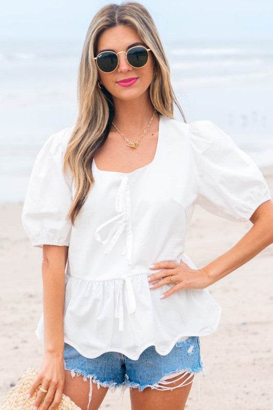 Anaiah Bow Knot Puff Sleeve Peplum Top - Shop Style & More | Fresh Looks, Everyday Deals & Free Shipping
