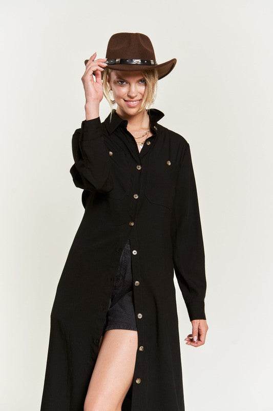 SOLID BUTTON DOWN BELTED LONG DRESS 30-545 - Shop Style & More | Fresh Looks, Everyday Deals & Free Shipping