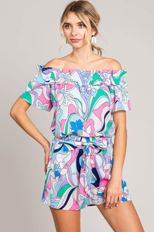 Cotton Bleu by Nu Label Abstracted Print Tie Front Shorts - Shop Style & More | Fresh Looks, Everyday Deals & Free Shipping