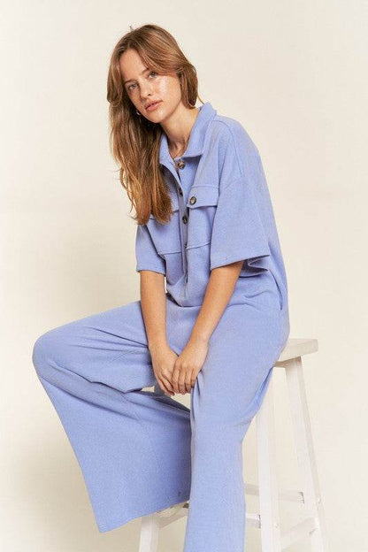 Basic Collar Shirt Wide leg Jumpsuit - Shop Style & More | Fresh Looks, Everyday Deals & Free Shipping