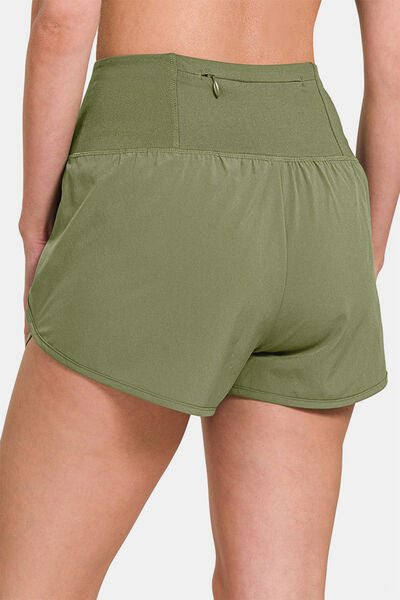 Zenana High-Waisted Zippered Back Pocket Active Shorts Sport Shorts