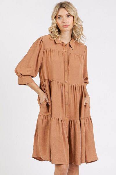 Mittoshop Button Detail Collared Neck Tiered Shirt Dress - Shop Style & More | Fresh Looks, Everyday Deals & Free Shipping